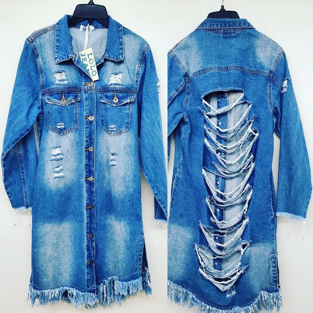 Long Distressed Jean Jacket